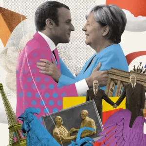 Collage mit Emmanuel Macron und Angela Merkel