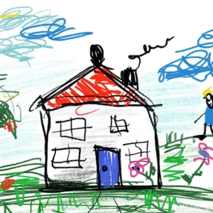 Kindlich gemaltes Bild von einem Haus