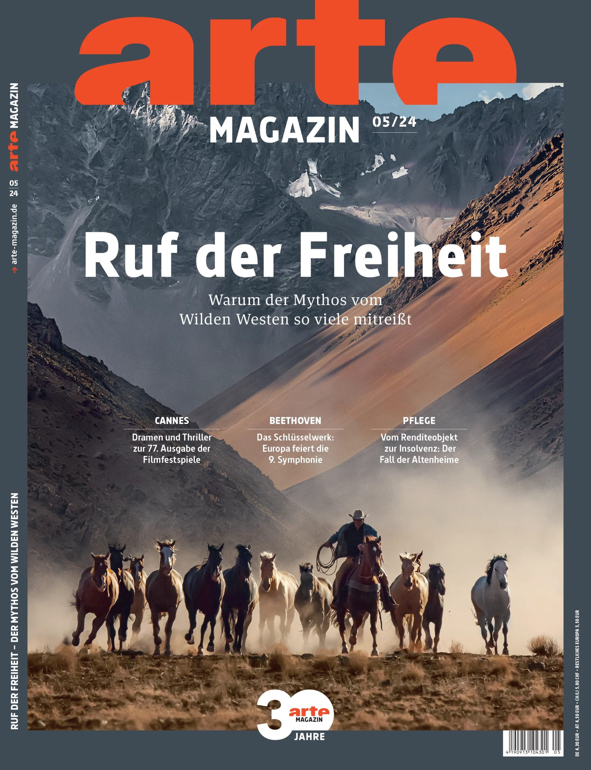 ARTE Magazin Cover mit Pferden und Cowboy vor bergiger Landschaft