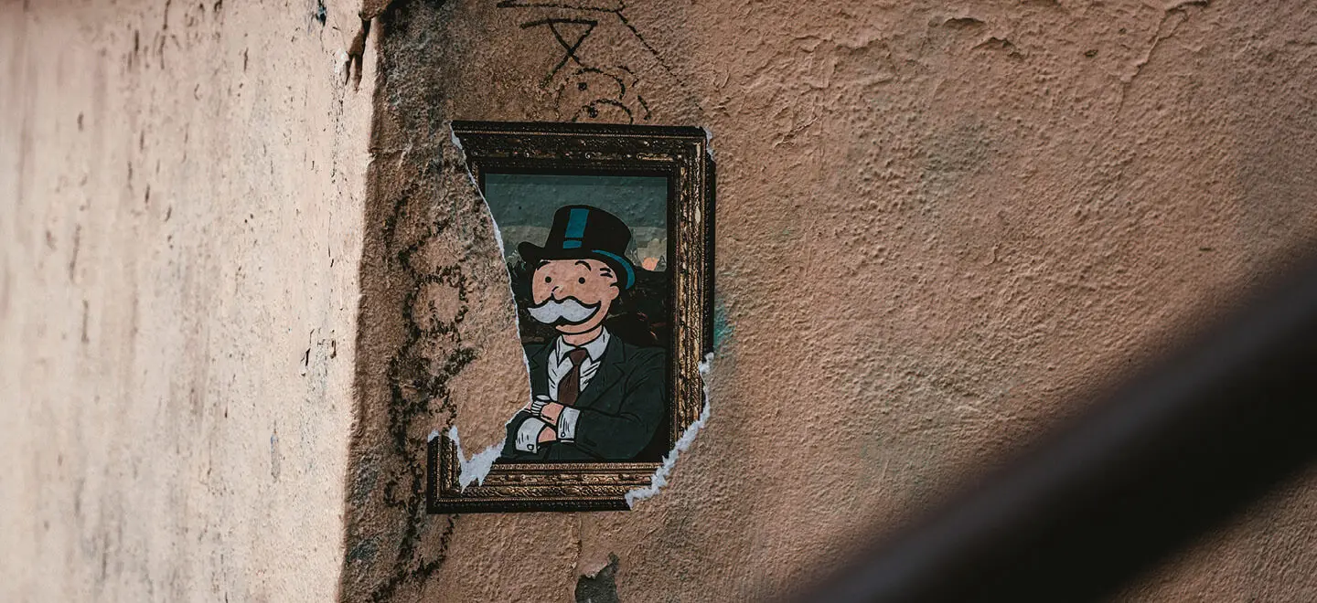 Mr. Monopoly als Mural an einer Hauswand