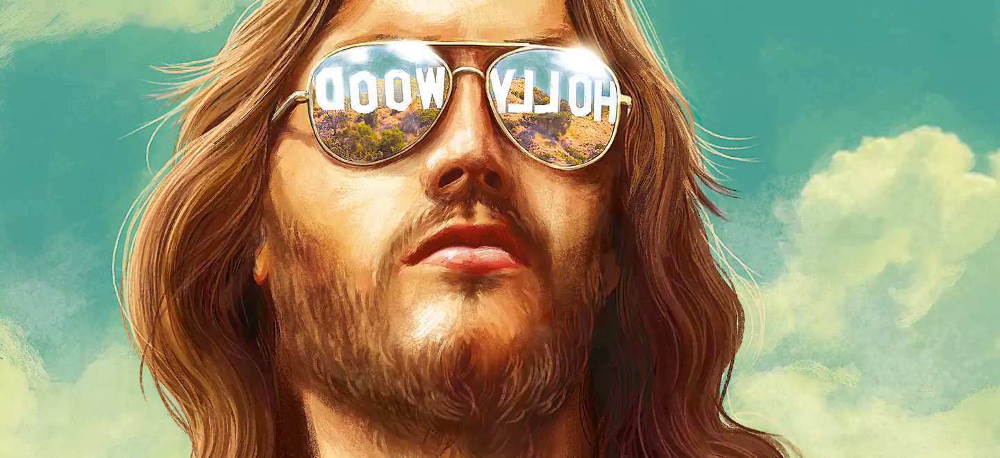 Illustration von Jesus mit Tattoos und Piloten-Sonnebrille.